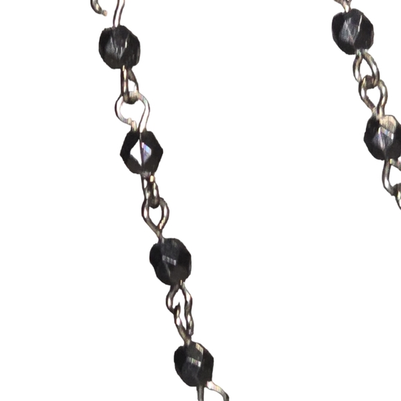 Black Faceted Beaded Linked Necklace X Long 13 - Picture 2 of 2